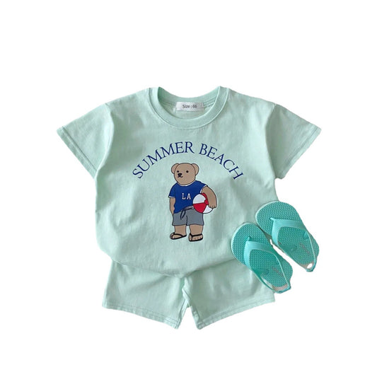 Summer Beach Sunshine LA Bear Kid's (Boys or Girls)cotton two pieces set(t-shirt short-sleeved and shorts) Cartoon Bear