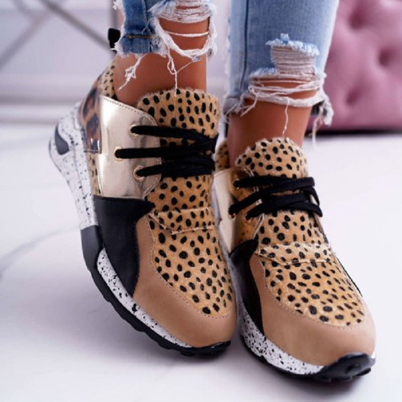 Women's fashion mixed-color sneakers, stylish lightweight running shoes lace-up front flats