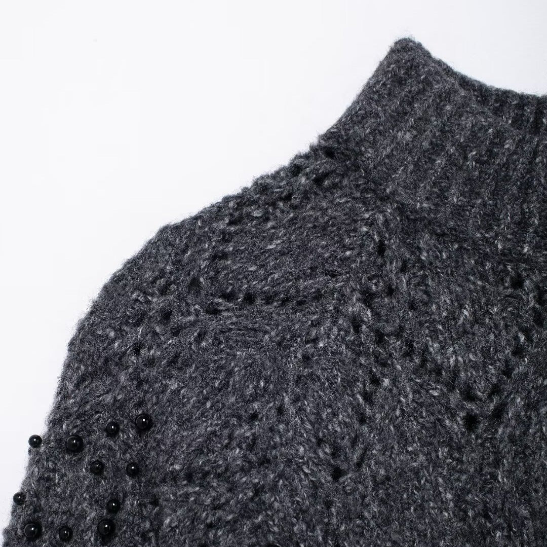 Women's asymmetrical knitted sweater open shoulder