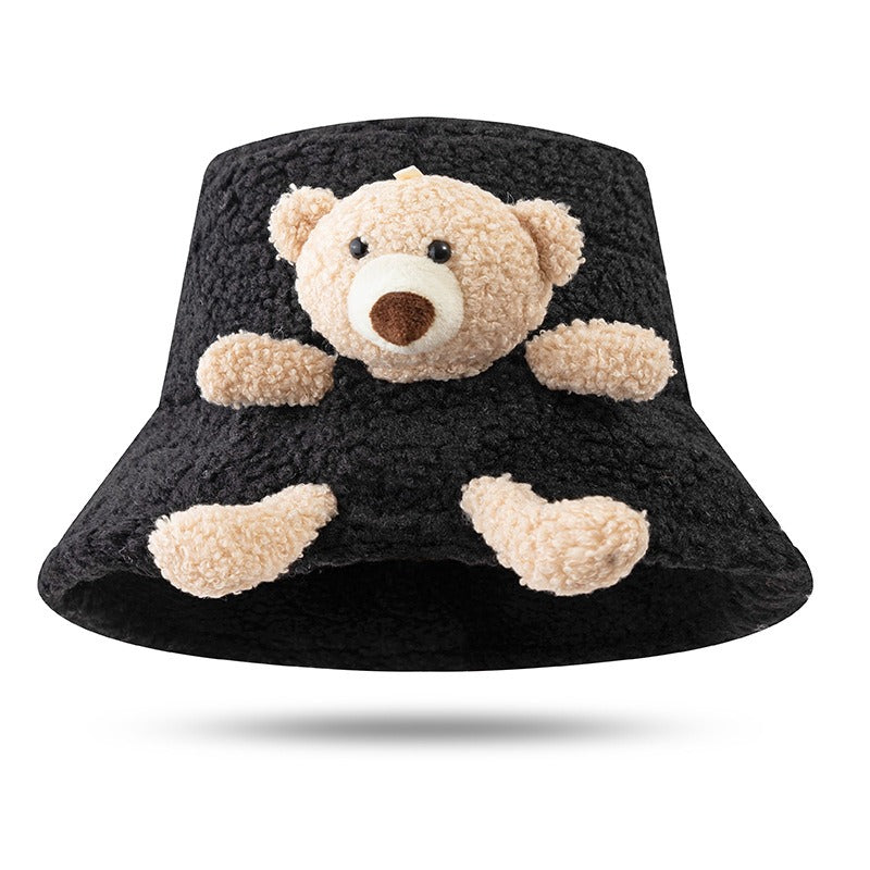 Cute hat,winter warm bucket hat with 3D stuffed teddy bear for adults or children.