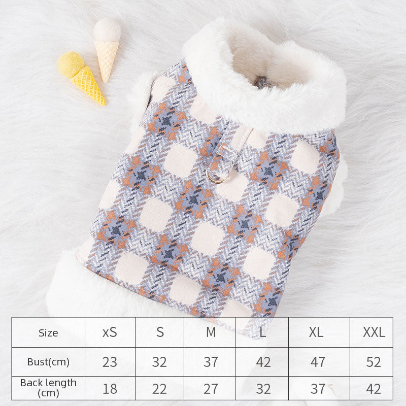 Dog or cat plaid coat warm and fluffy for autumn and winter