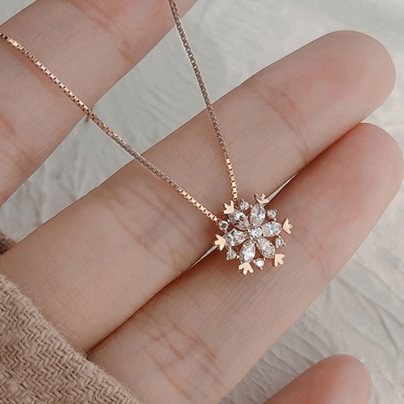 925 sterling silver glitter diamond snowflake necklace