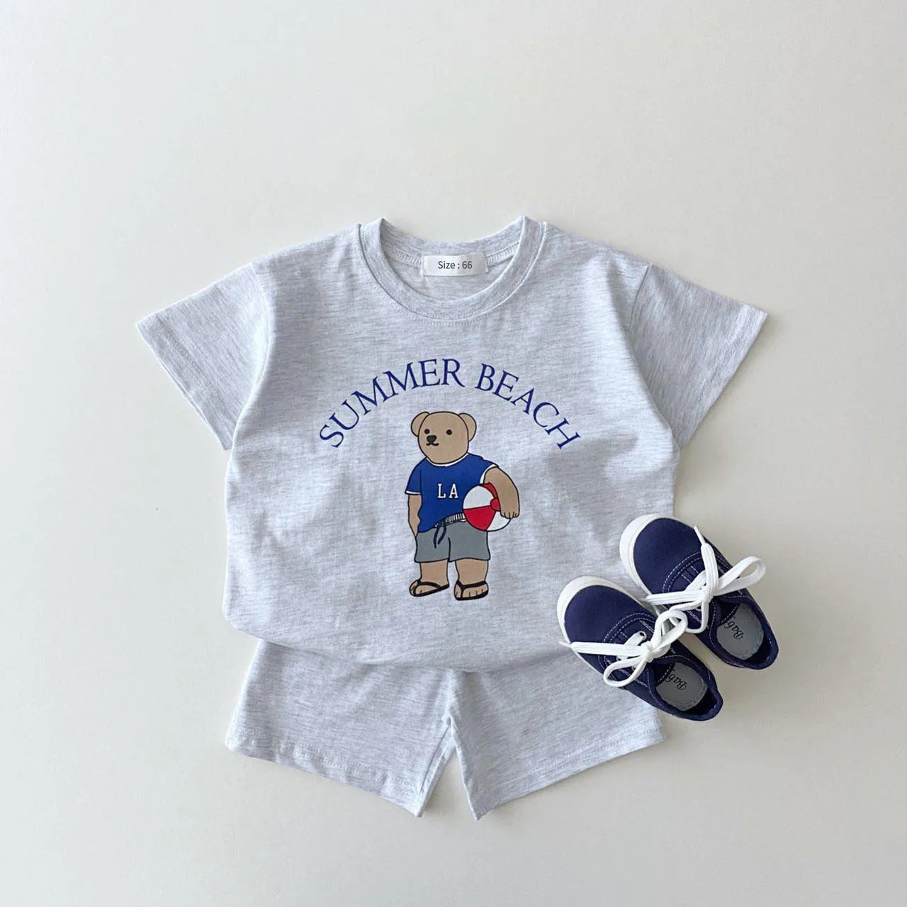 Summer Beach Sunshine LA Bear Kid's (Boys or Girls)cotton two pieces set(t-shirt short-sleeved and shorts) Cartoon Bear