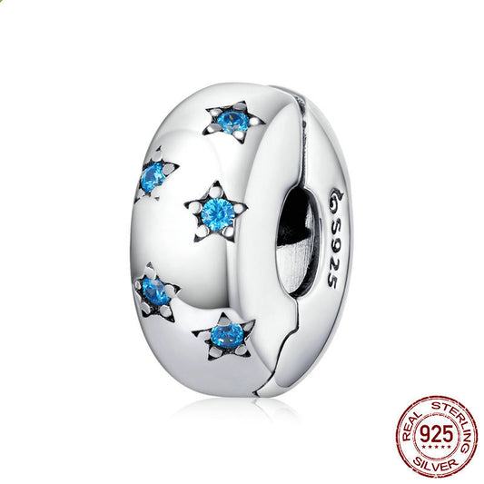 S925 Sterling Silver Marine Blue Star Zircon Bead