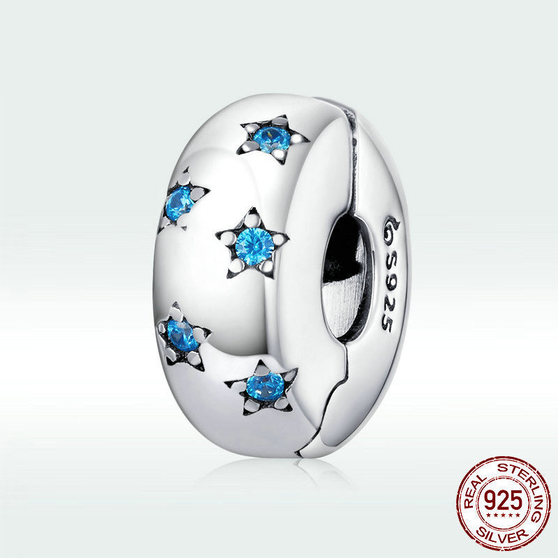 S925 Sterling Silver Marine Blue Star Zircon Bead