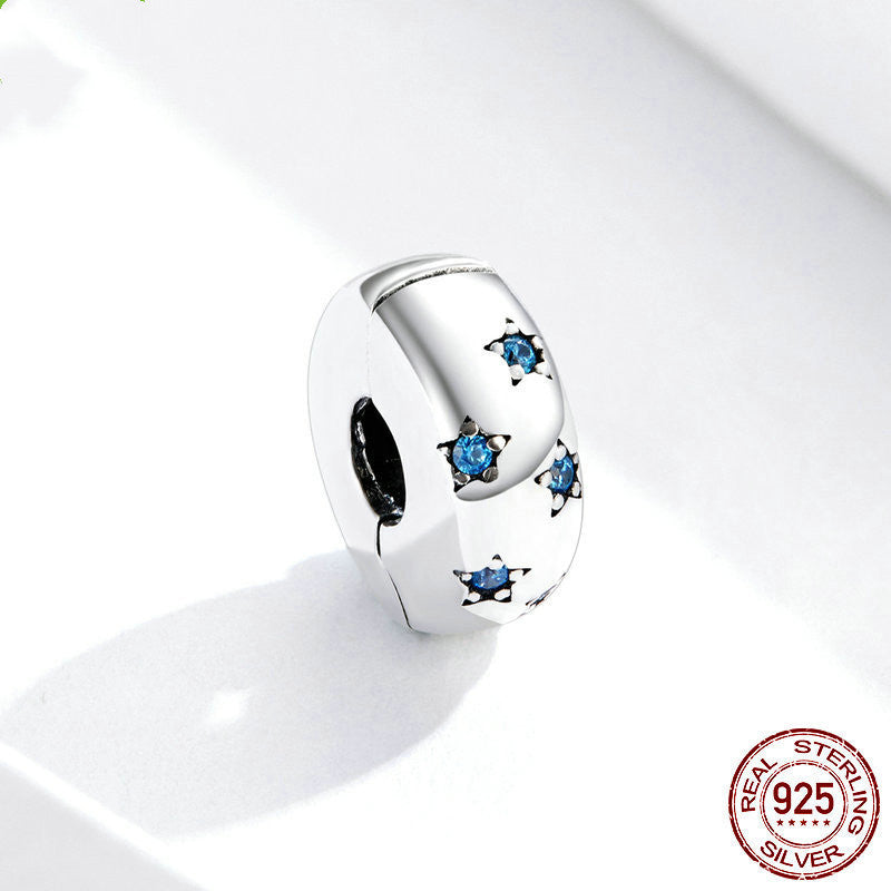 S925 Sterling Silver Marine Blue Star Zircon Bead