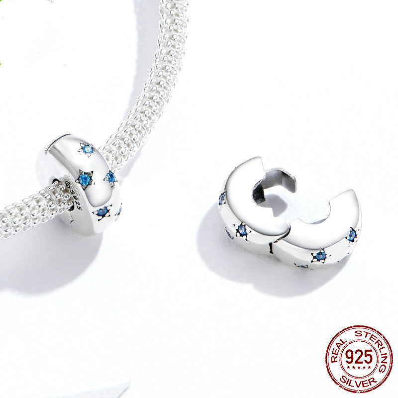 S925 Sterling Silver Marine Blue Star Zircon Bead