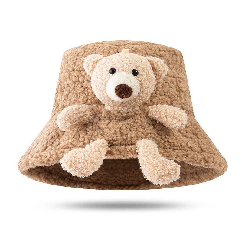 Cute hat,winter warm bucket hat with 3D stuffed teddy bear for adults or children.