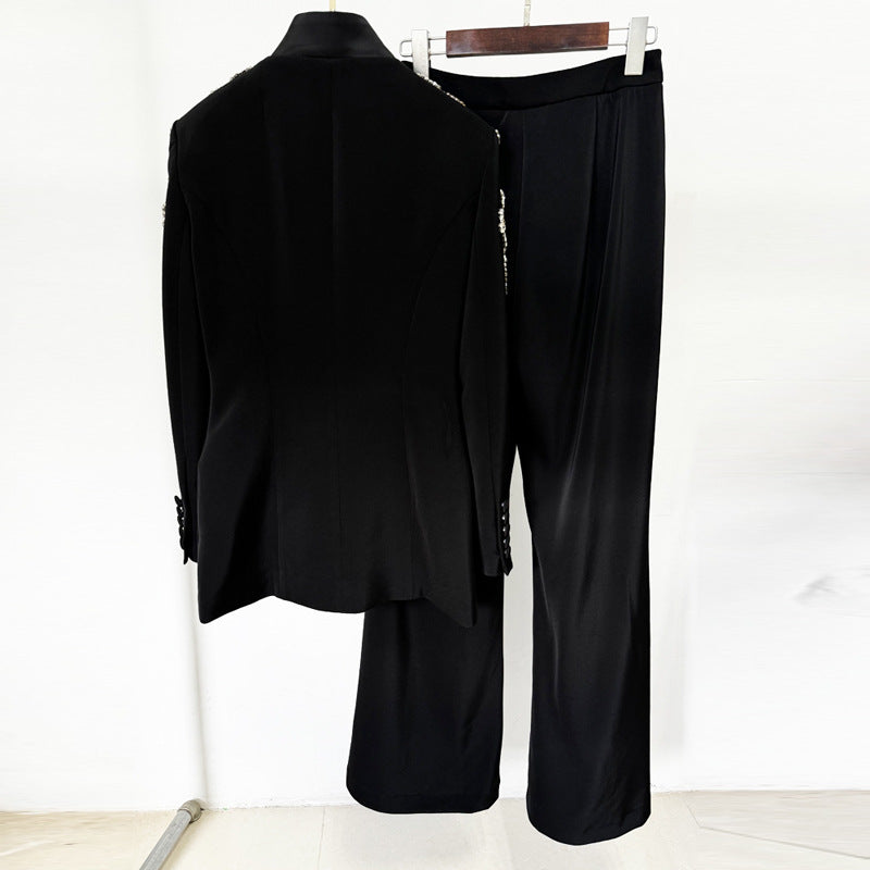 MELANIA-Women's fashion blazer & trousers heavy industry with diamonds and beads