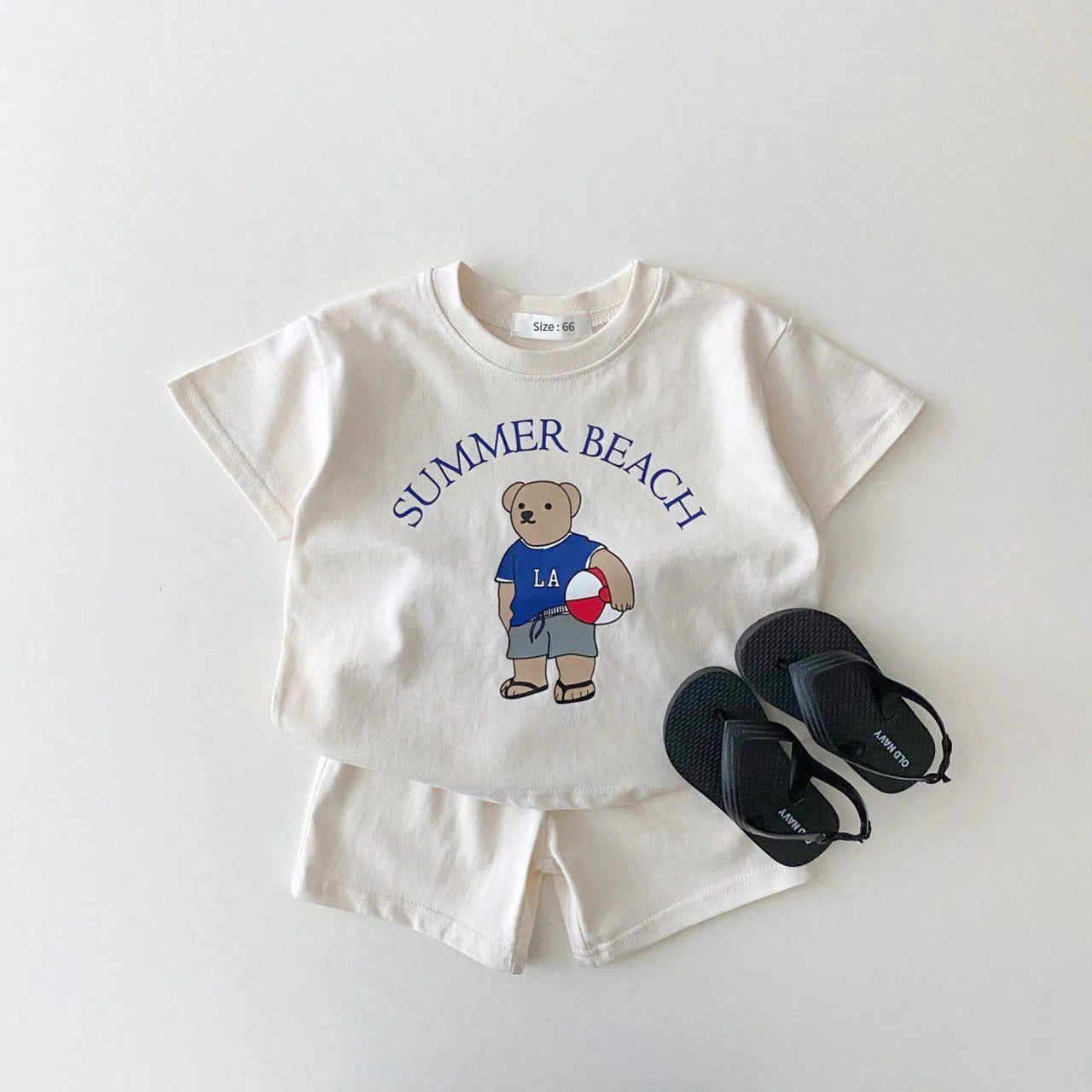 Summer Beach Sunshine LA Bear Kid's (Boys or Girls)cotton two pieces set(t-shirt short-sleeved and shorts) Cartoon Bear