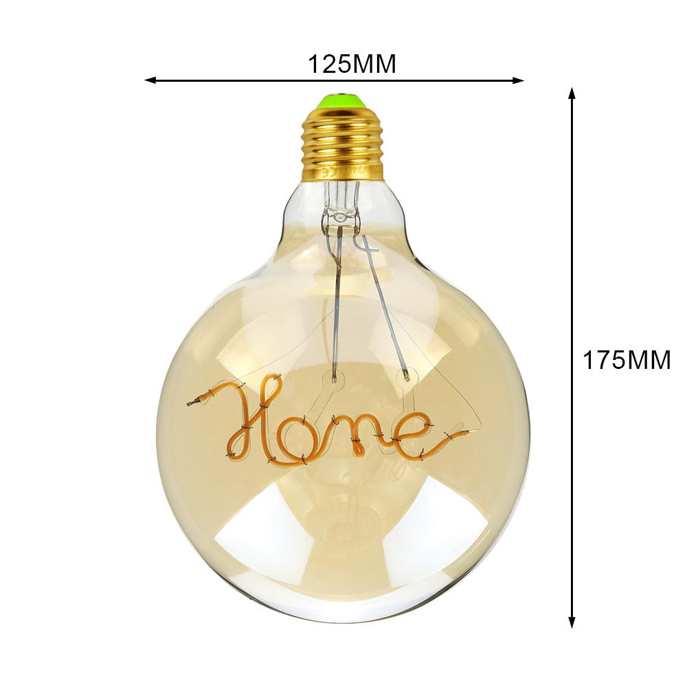 Retro LED filament lamp G125,miscellaneous inscriptions and various motives:LOVE, HOME,HELLO...