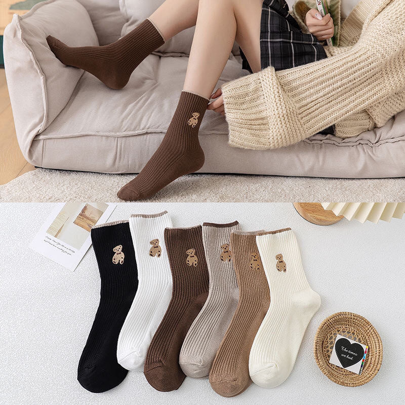 Women's cute bear socks.Comfortable soft,breathable,sports, socks is middle hight, 6 pairs