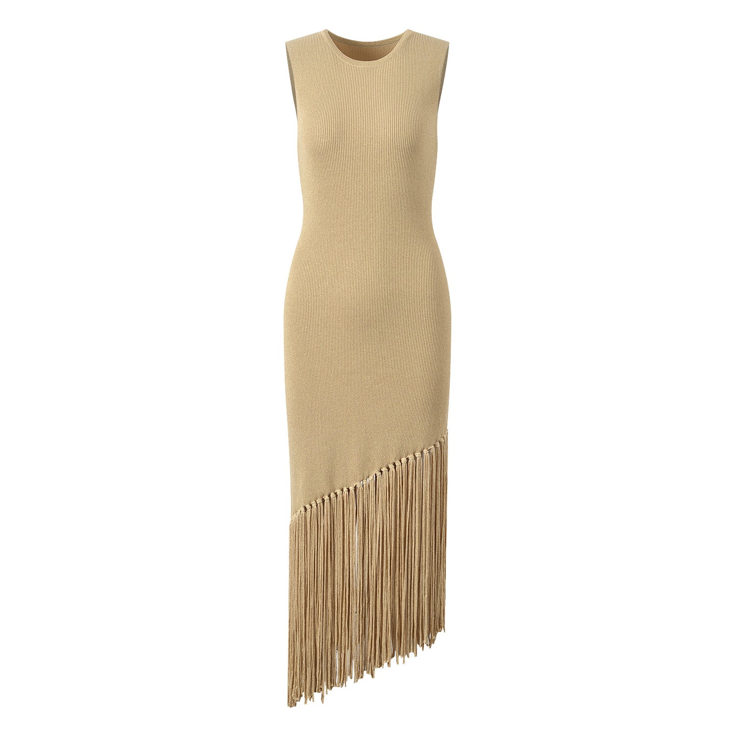 POCAHONTAS-Stunning women's knitted dress with delicate tassels in a neutral color that will take your wardrobe to new heights.