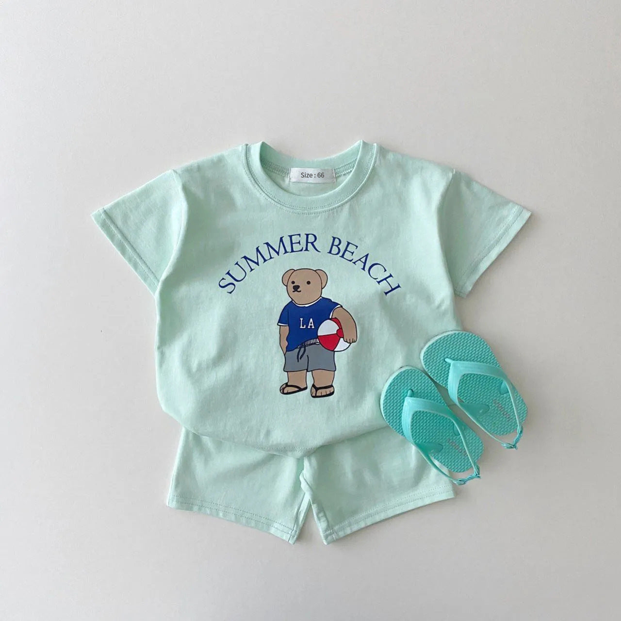 Summer Beach Sunshine LA Bear Kid's (Boys or Girls)cotton two pieces set(t-shirt short-sleeved and shorts) Cartoon Bear