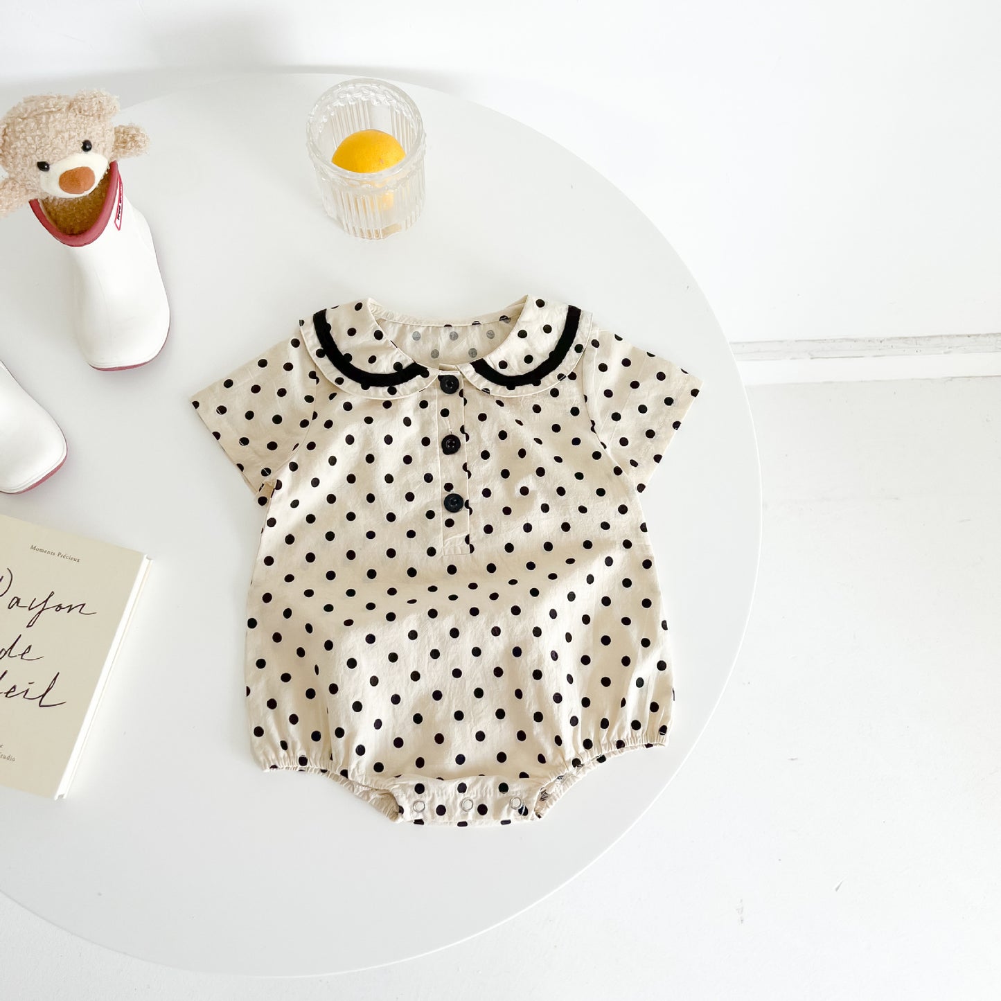 Summer sweety baby bodysuit with collar and short-sleeved,printing bears or dots