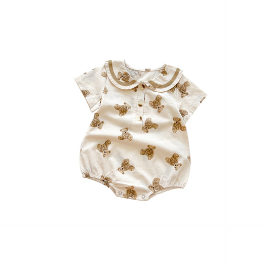 Summer sweety baby bodysuit with collar and short-sleeved,printing bears or dots