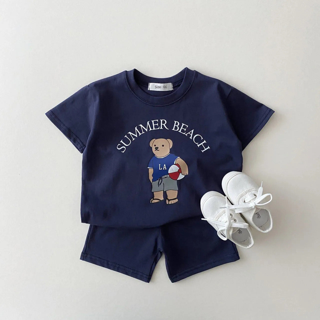 Summer Beach Sunshine LA Bear Kid's (Boys or Girls)cotton two pieces set(t-shirt short-sleeved and shorts) Cartoon Bear