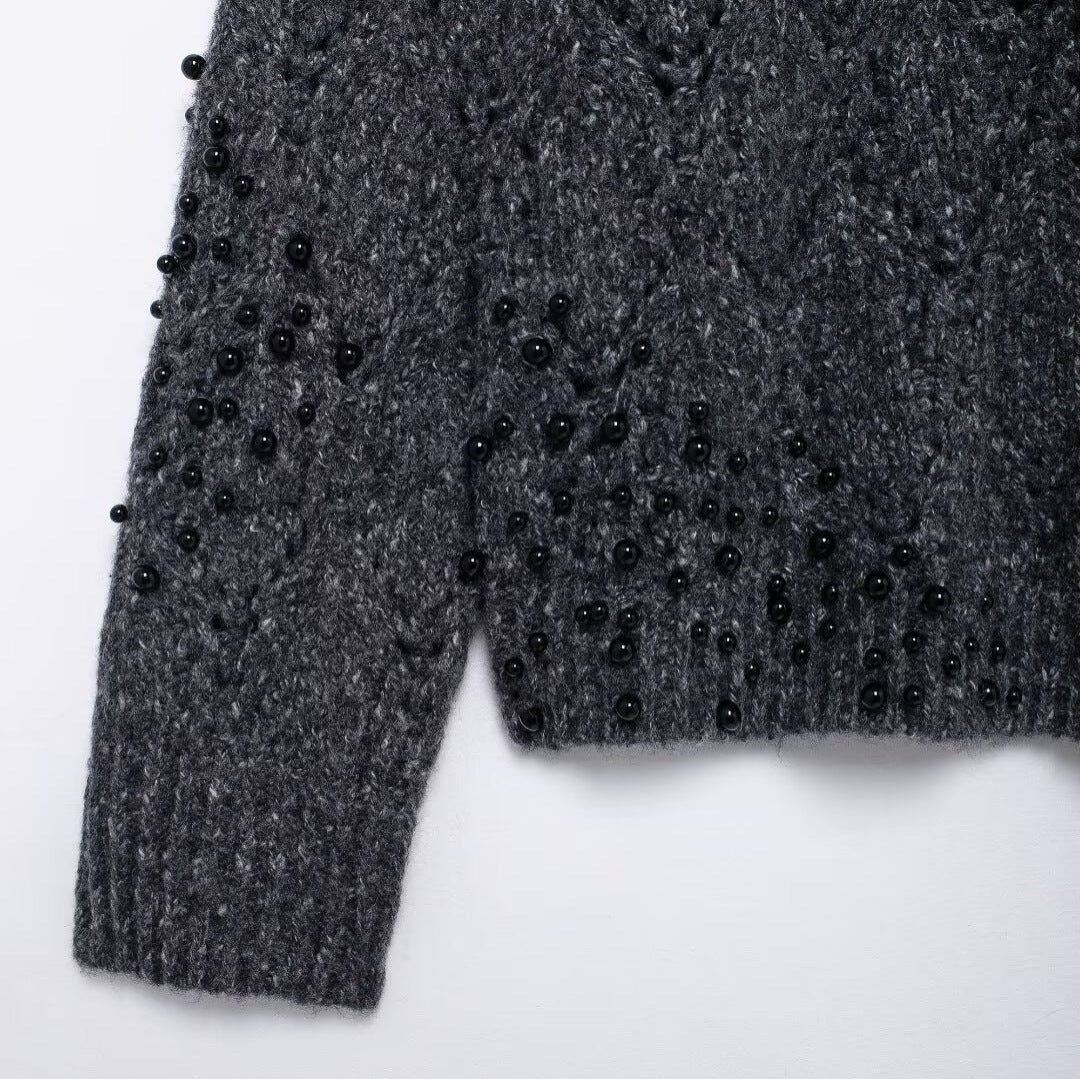 Women's asymmetrical knitted sweater open shoulder