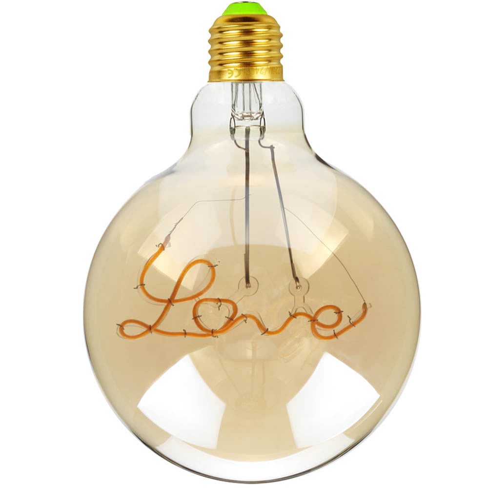 Retro LED filament lamp G125,miscellaneous inscriptions and various motives:LOVE, HOME,HELLO...