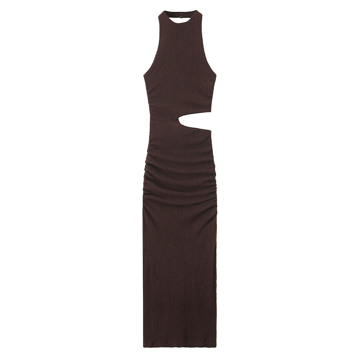 MARRON-Women's design ribbed long dress with slits