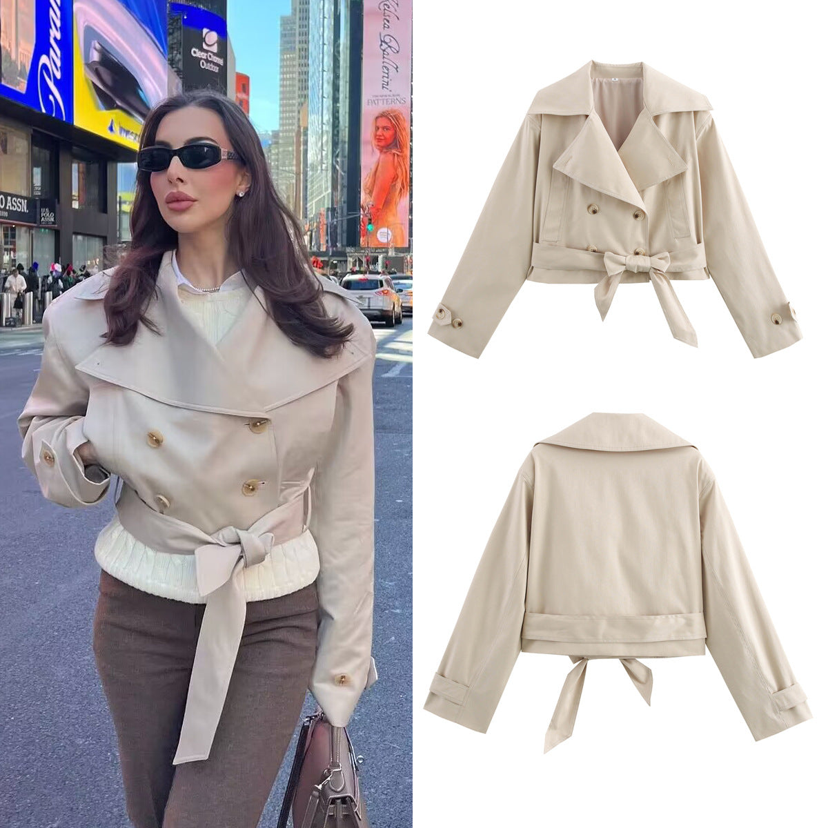 Fashionable women's versatile jacket (windbreaker) with belt and long sleeved