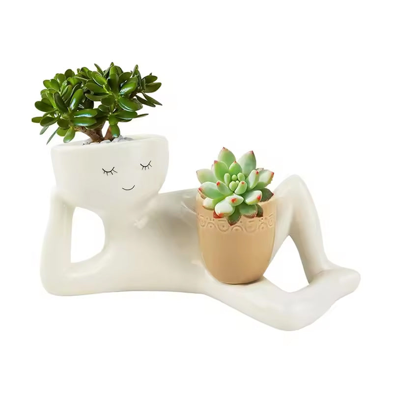 Funny Resin Succulent Pot: Relaxing - pose Figure with Pot Planter, Drainage Hole, Ideal for Succulents and Cacti