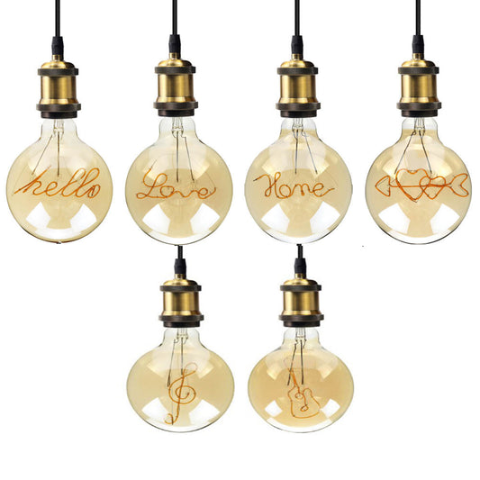 Retro LED filament lamp G125,miscellaneous inscriptions and various motives:LOVE, HOME,HELLO...