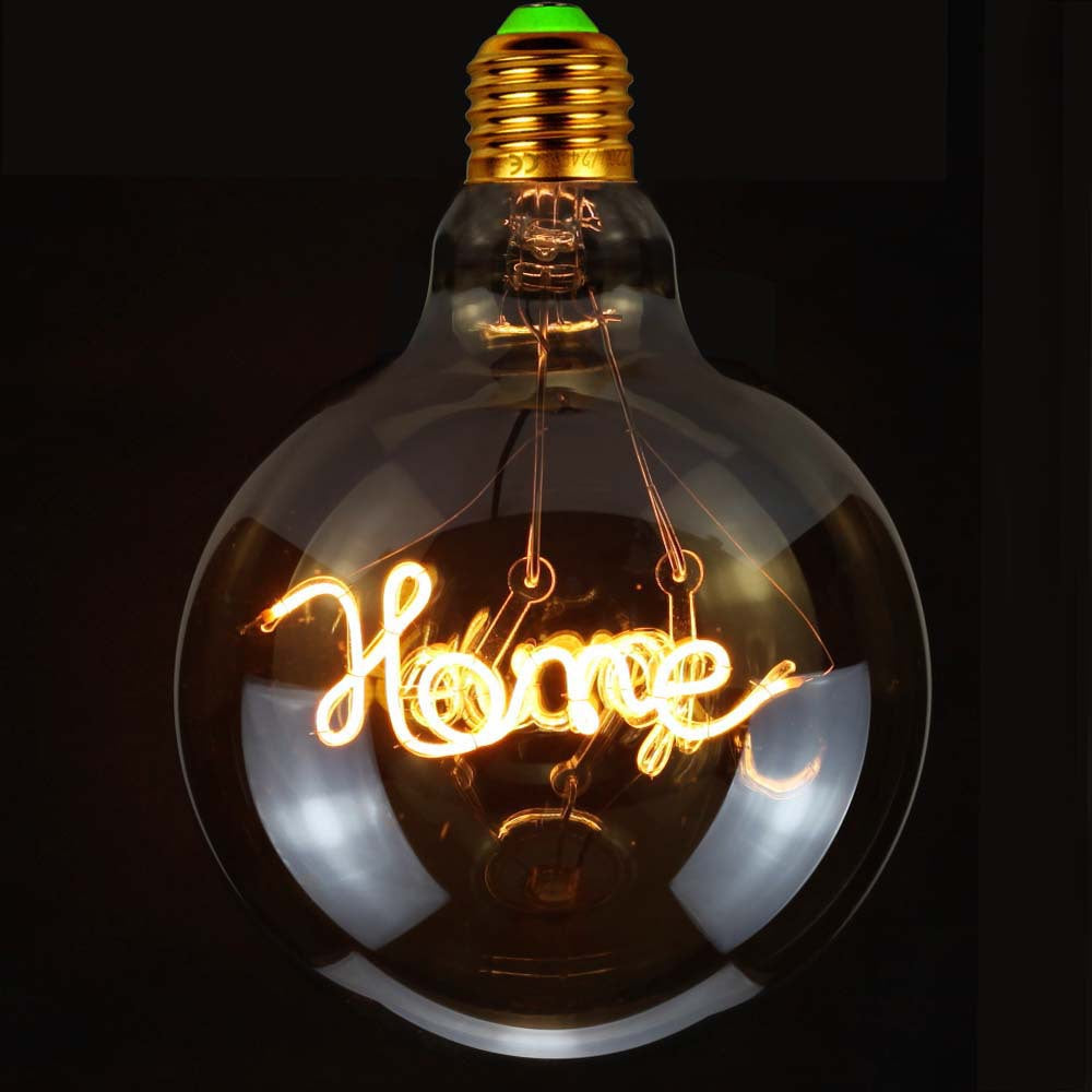 Retro LED filament lamp G125,miscellaneous inscriptions and various motives:LOVE, HOME,HELLO...