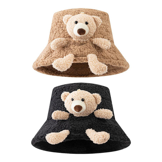 Cute hat,winter warm bucket hat with 3D stuffed teddy bear for adults or children.