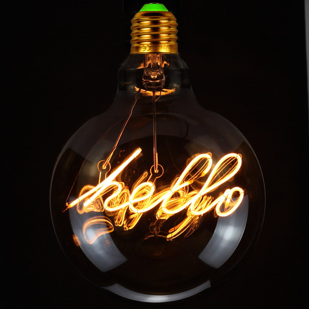 Retro LED filament lamp G125,miscellaneous inscriptions and various motives:LOVE, HOME,HELLO...