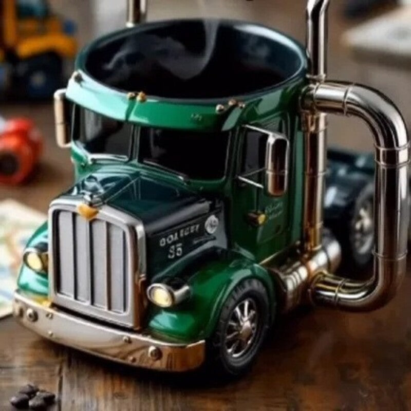 1PC Creative 11oz Truck-Design Coffee Mug. Ideal as a semi-truck coffee cup or home kitchen desktop ornament.