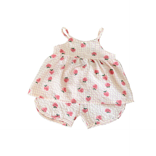 Baby Two-Piece Cute Summer Suit with printing Bears or Strawberry (Sleeveless Top and Shorts)