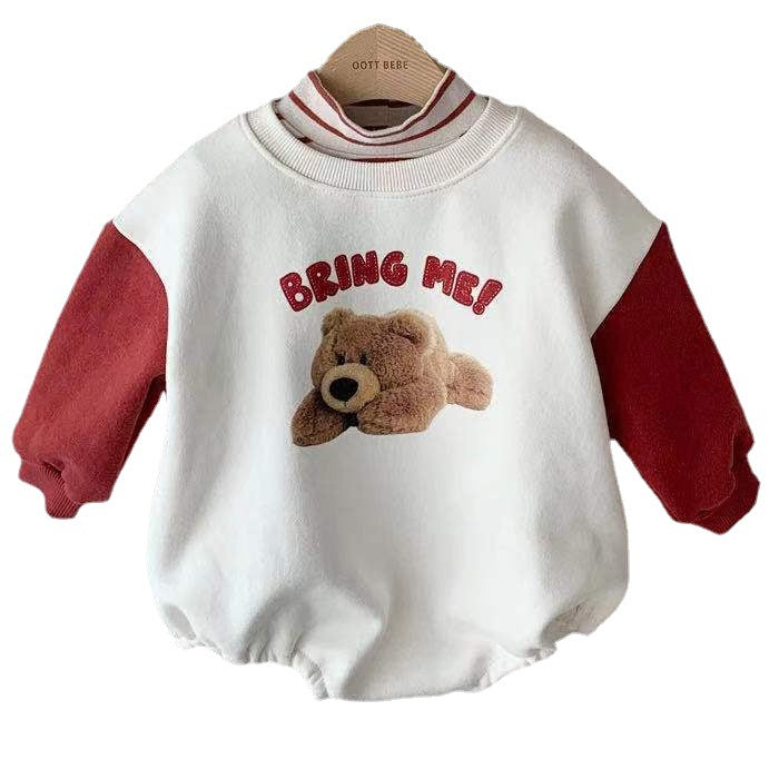 Baby's bodysuit (boys or girls) with a print of a bear with long sleeves in two colors