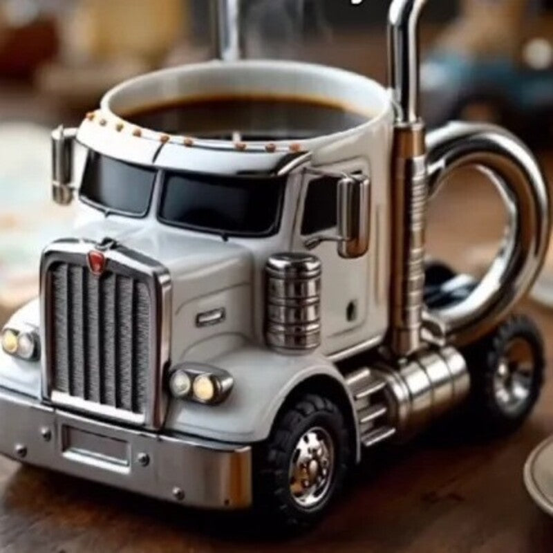 1PC Creative 11oz Truck-Design Coffee Mug. Ideal as a semi-truck coffee cup or home kitchen desktop ornament.