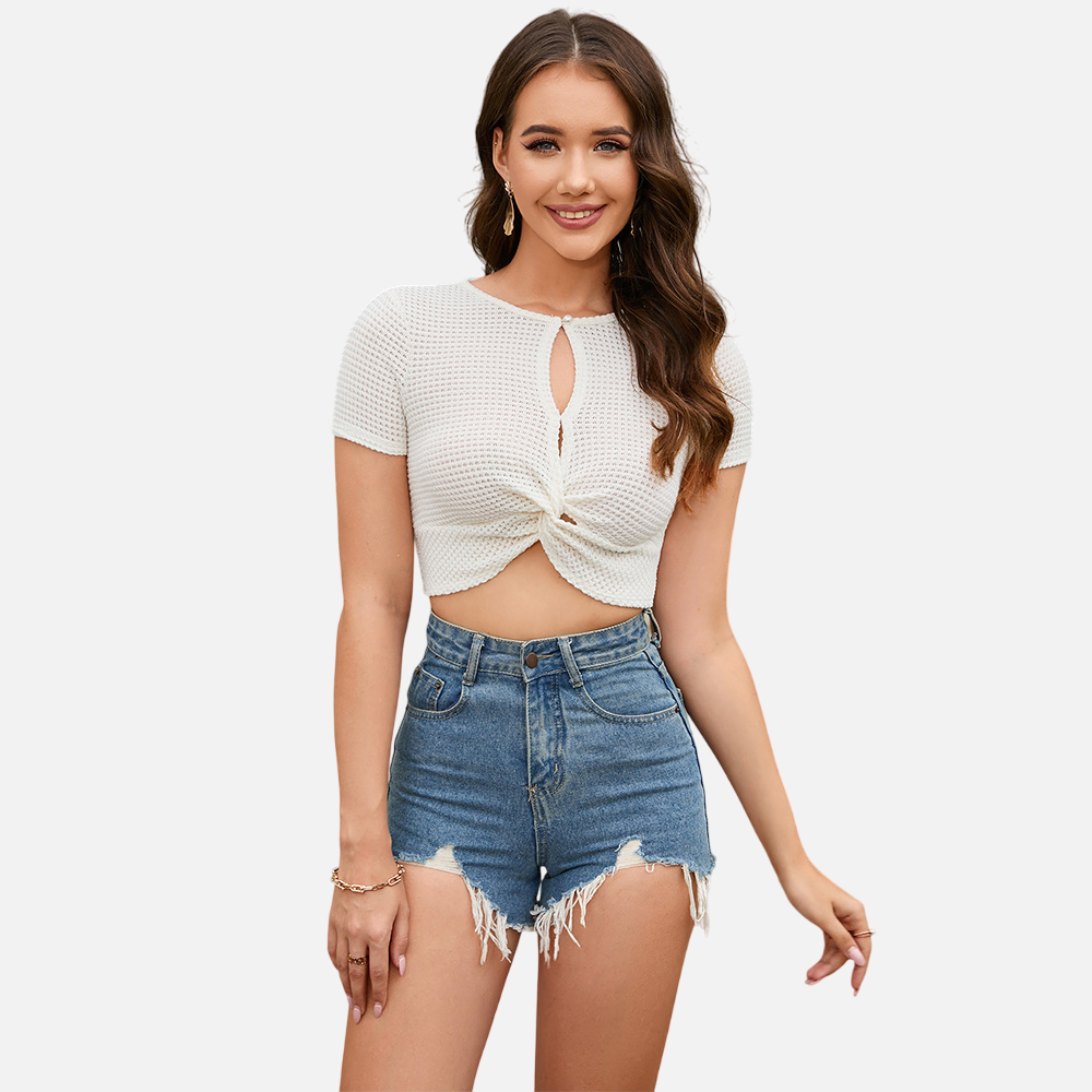 Women's sexy twisted slim fit short top with exposed navel