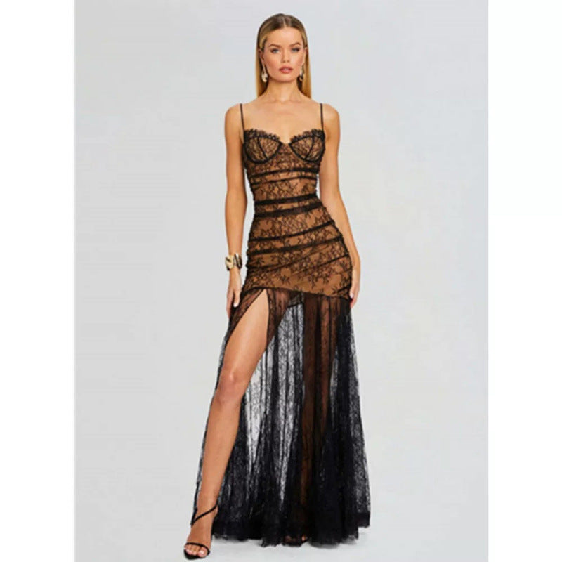 ARIEL-Luxury festive women's long lace dress with lining in mermaid design