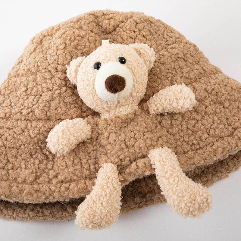 Cute hat,winter warm bucket hat with 3D stuffed teddy bear for adults or children.