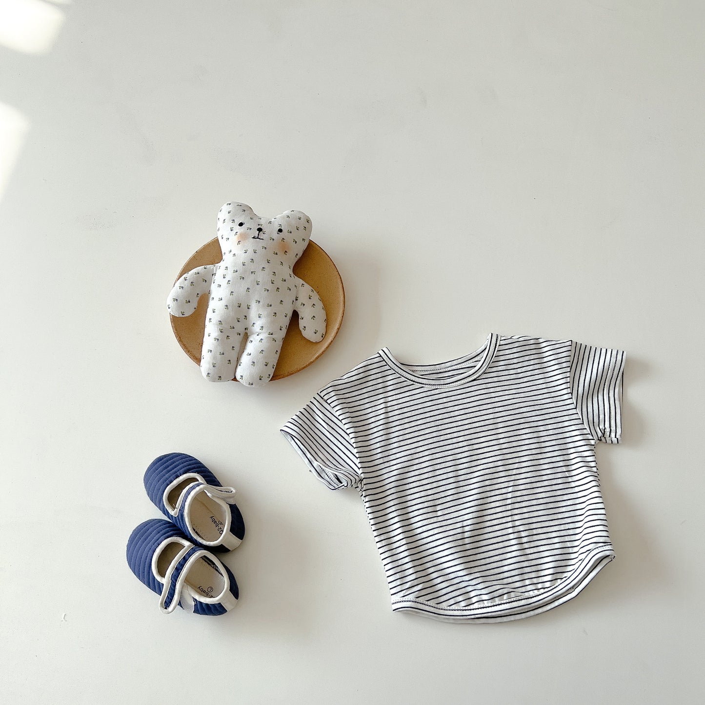 Baby's bear denim summer overalls(shorts with straps or baby striped sleeve t-shirt