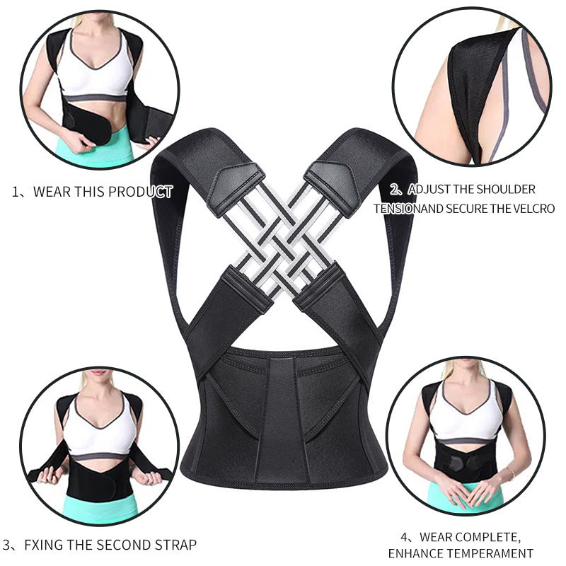 Posture correction belt with strong open back correction, anti hunchback adult student back support