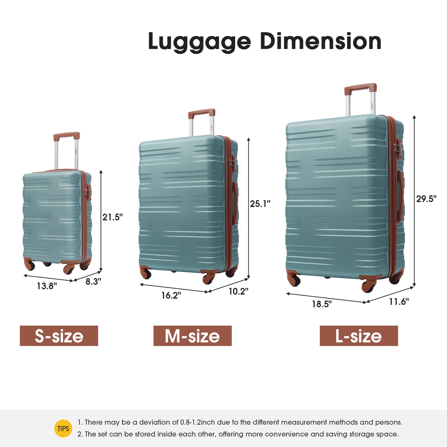 Hardshell Luggage Sets 3 Pcs Spinner Suitcase with TSA Lock Lightweight 20''24''28''  Green + ABS