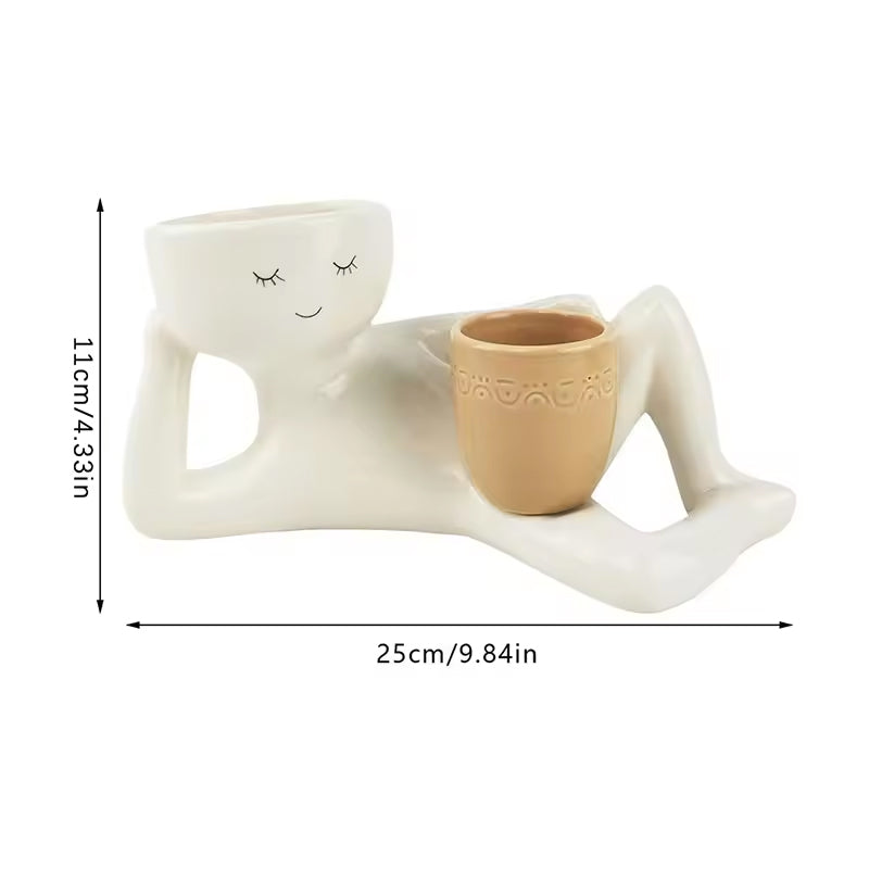 Funny Resin Succulent Pot: Relaxing - pose Figure with Pot Planter, Drainage Hole, Ideal for Succulents and Cacti