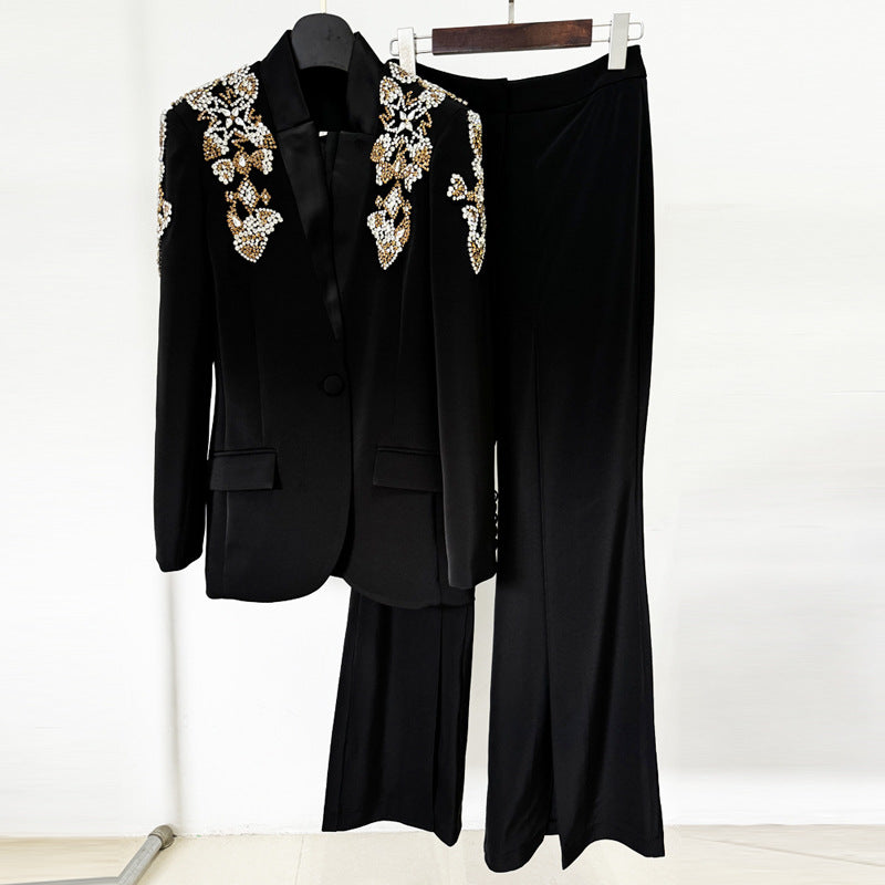 MELANIA-Women's fashion blazer & trousers heavy industry with diamonds and beads