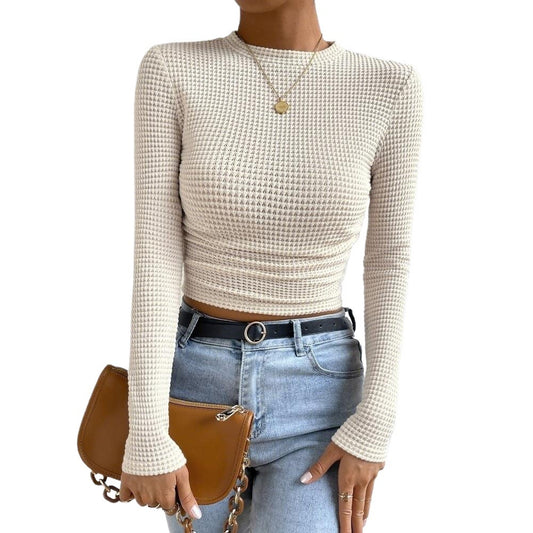 Women's sexy slim fit round neck top long sleeved