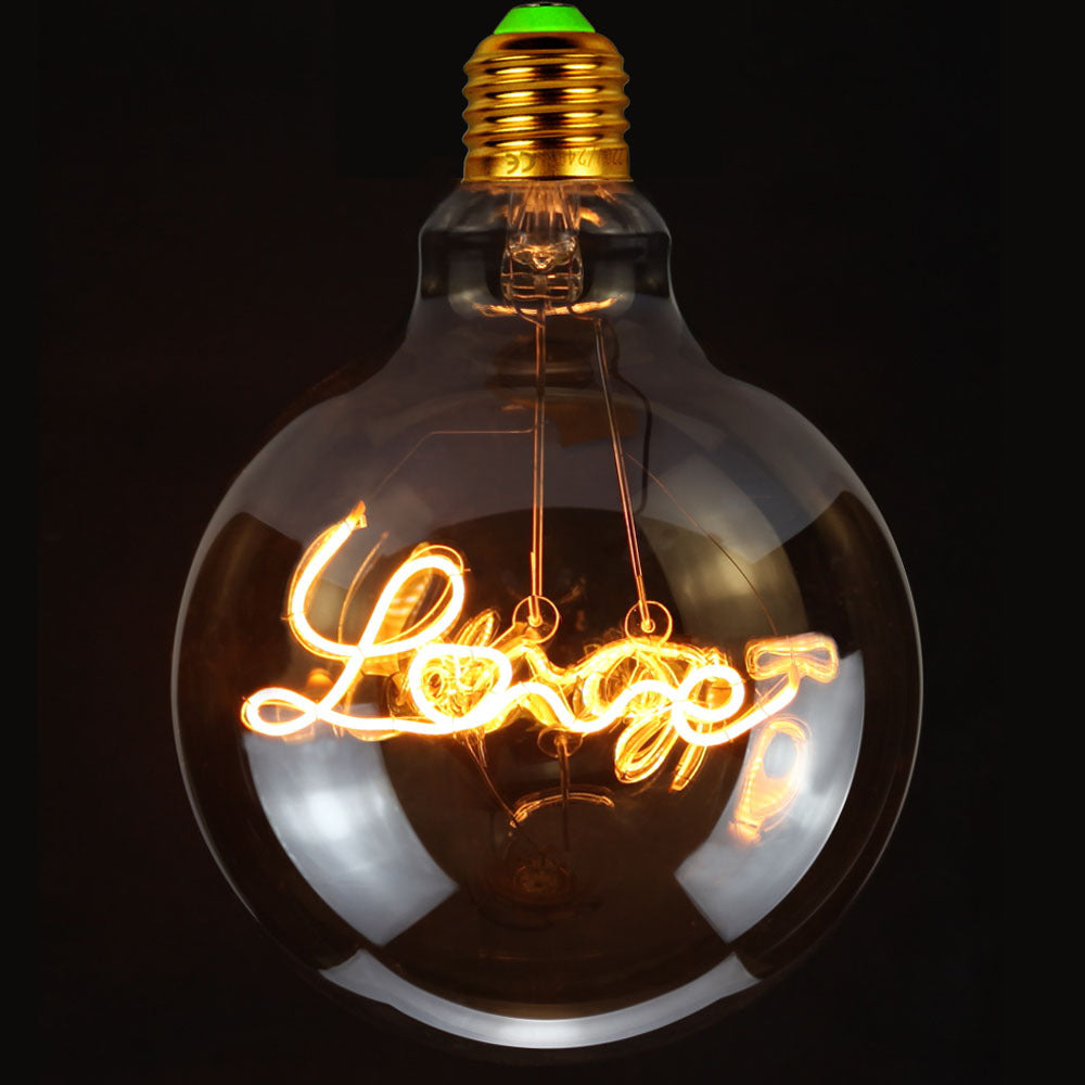 Retro LED filament lamp G125,miscellaneous inscriptions and various motives:LOVE, HOME,HELLO...