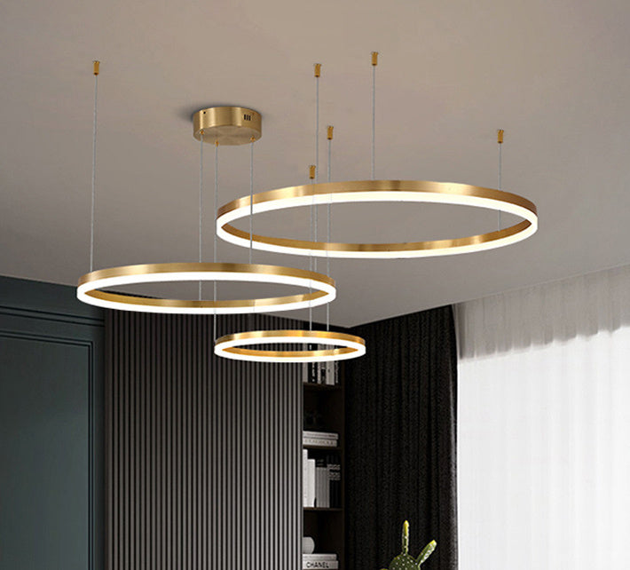 Nordic Modern Copper Circle Chandelier Atmospheric Light Luxury Living Room