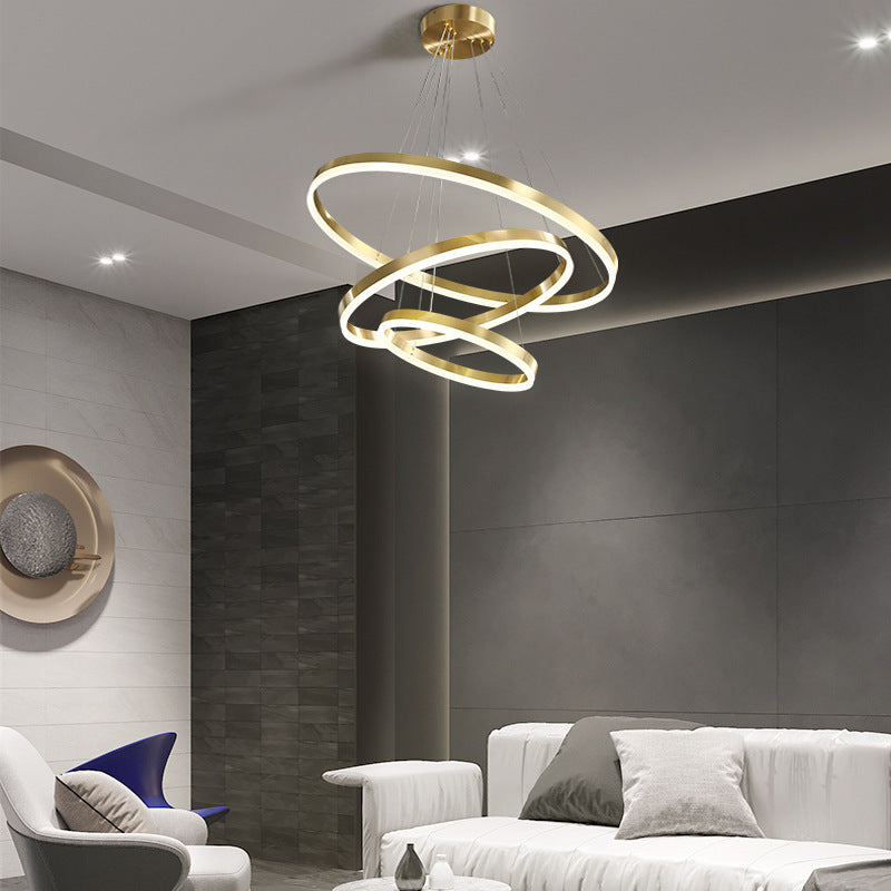 Nordic Modern Copper Circle Chandelier Atmospheric Light Luxury Living Room